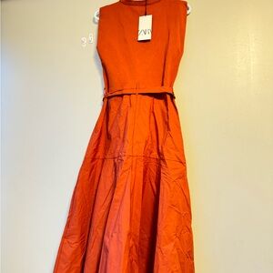 New Zara Elegant Orange Sleeveless Dress Medium Size